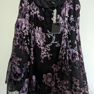 LANE BRYANT Women's Chiffon Black Purple Embroidered Skirt Size 22/24